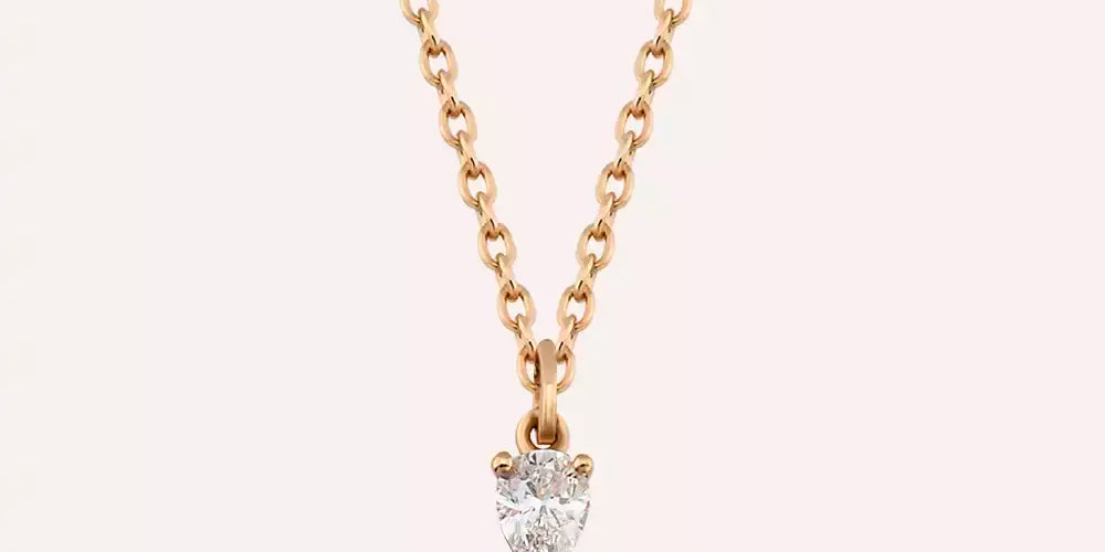 Rose Altın Kolye ve Küpe Modelleri Nasıl Seçilir? Ten ve Takım — 0.06 CT Damla Kesim Pırlanta Taşlı Rose Altın Kolye