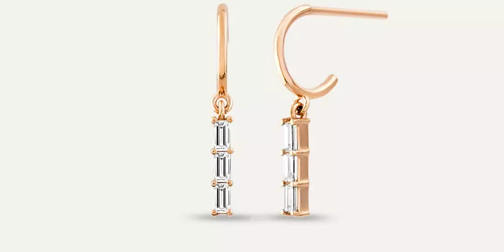 Sallantılı Küpe Modelleri Nasıl Seçilir? Boy, Ağırlık ve Kilit — 0.34 CT Baget Pırlanta Taşlı Sallantılı Küpe