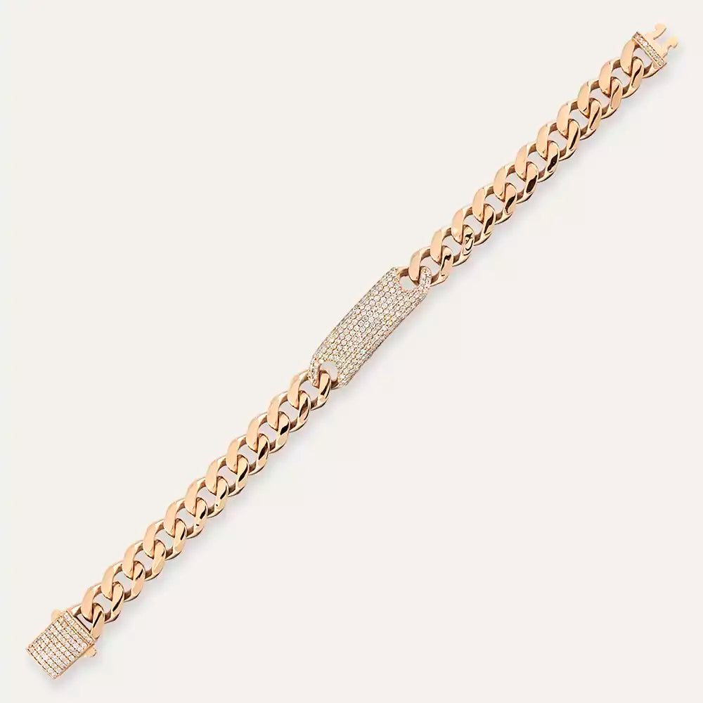 Künye Bileklik Modelleri Nasıl Seçilir? Plaka ve Zincir — 1.45 CT Pırlanta Taşlı Rose Altın Künye
