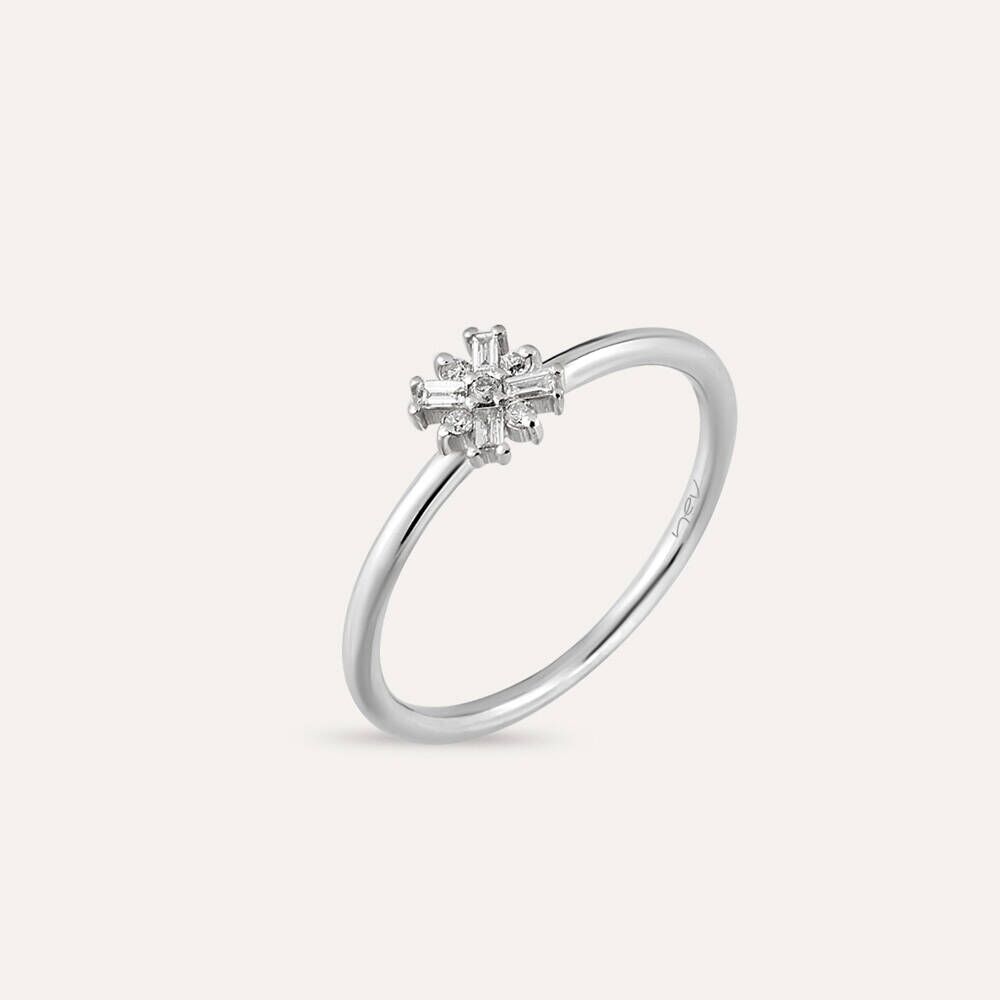 0.09 CT Baget Pırlanta Taşlı Beyaz Altın Minimal Yüzük