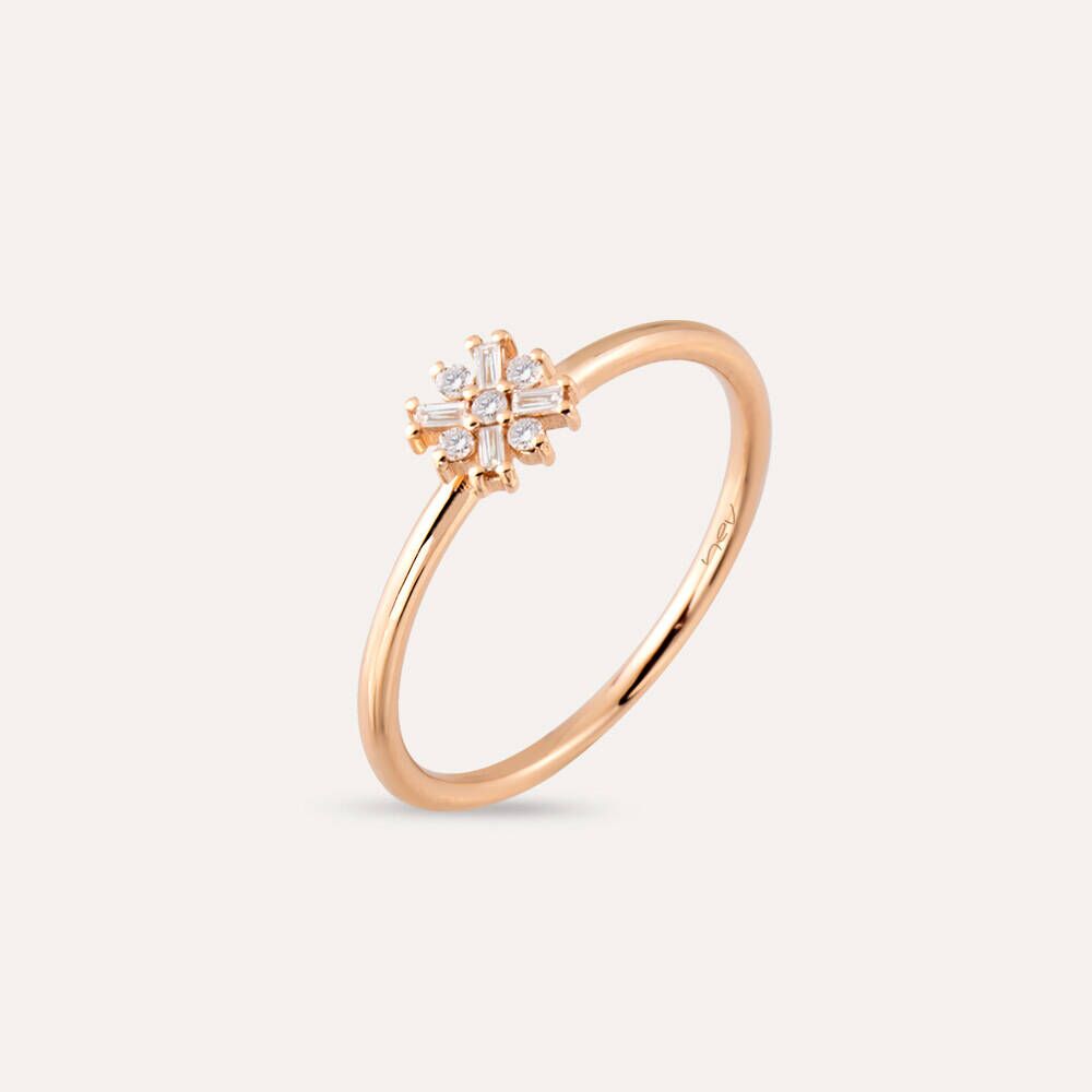 0.12 CT Baget Kesim Pırlanta Taşlı Rose Altın Yüzük