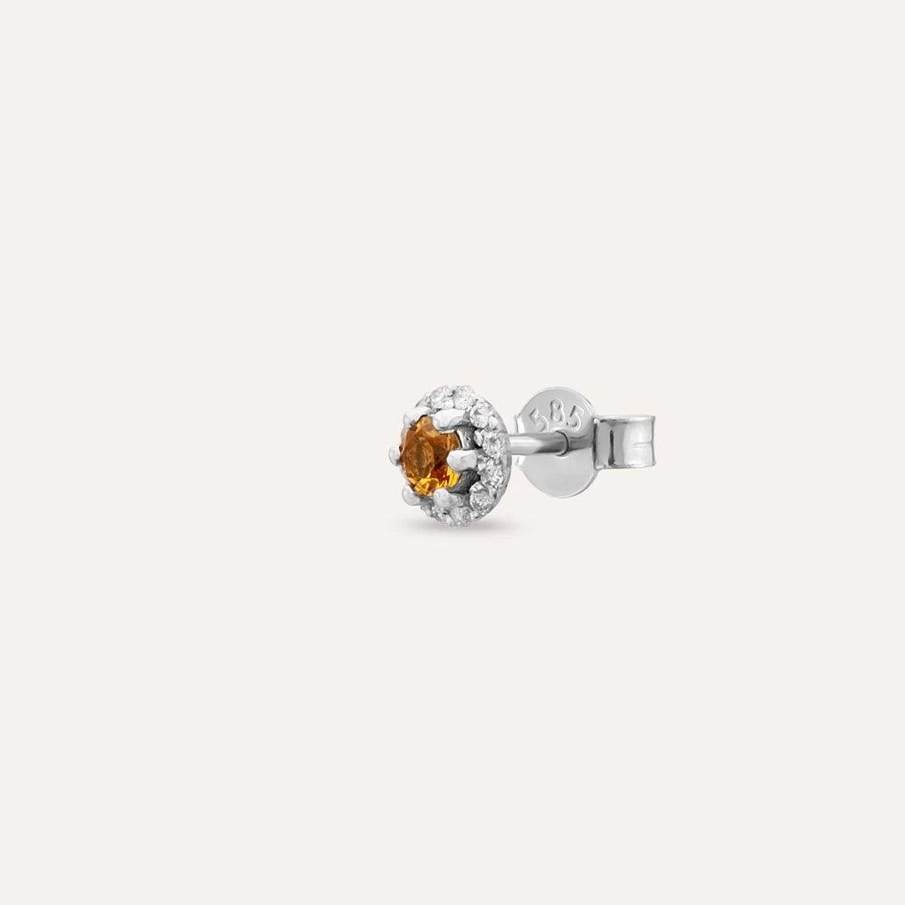 0.17 CT Orange Safir ve Pırlanta Taşlı Beyaz Altın Tek Küpe - Tufanlar Kuyumculuk