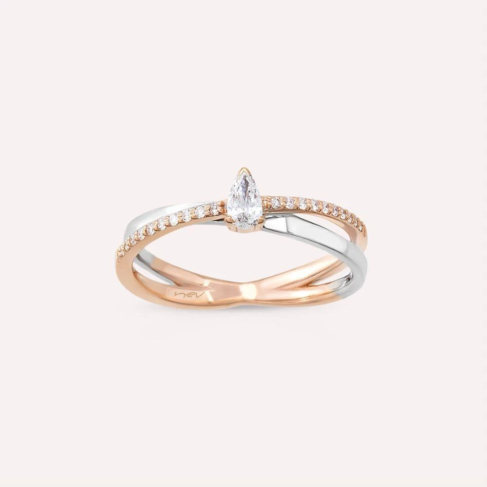 0.26 CT Damla Kesim Pırlanta Taşlı Rose ve Beyaz Altın Yüzük