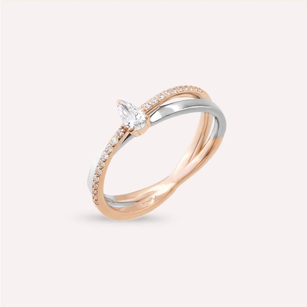 0.26 CT Damla Kesim Pırlanta Taşlı Rose ve Beyaz Altın Yüzük