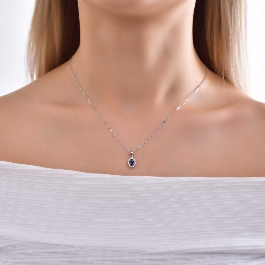 0,37 Karat Pırlantalı Safir Kolye