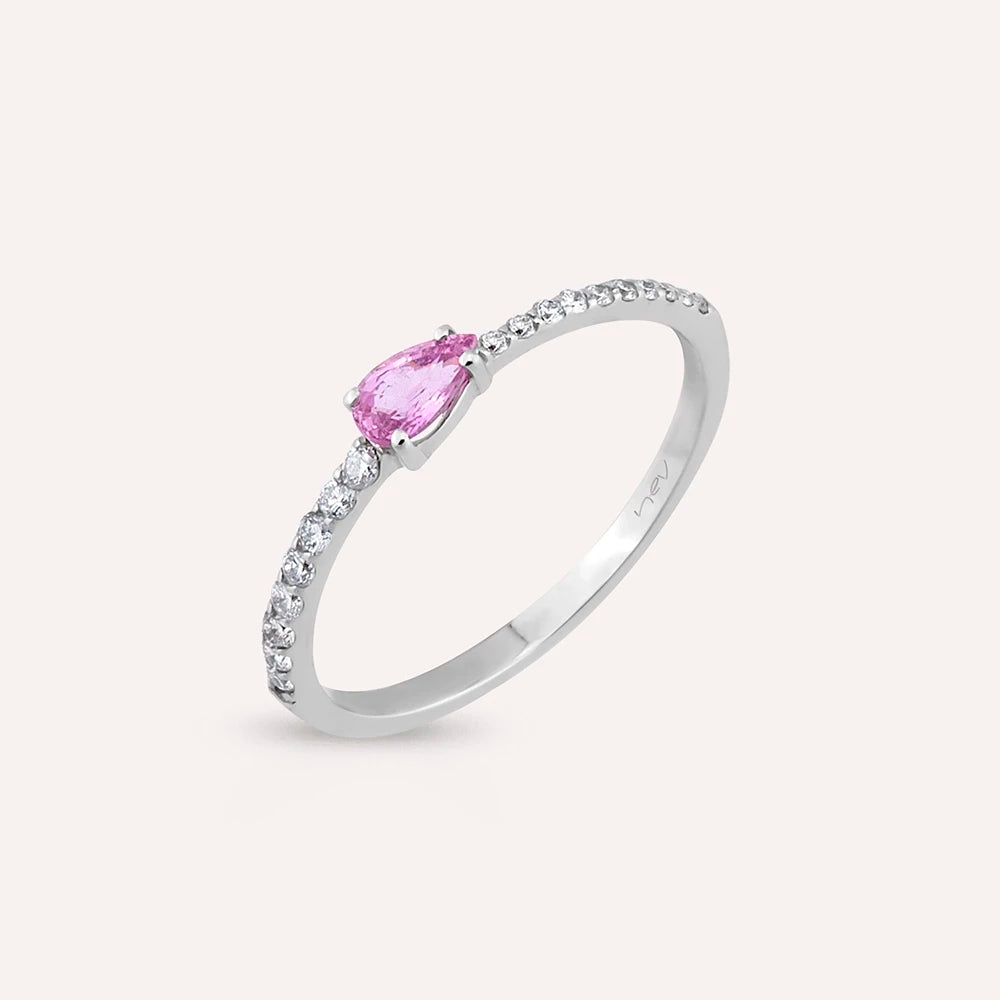 0.39 CT Pink Safir ve Pırlanta Taşlı Beyaz Altın Yüzük