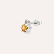 0.41 CT Yellow ve Pink Safir Taşlı Beyaz Altın Tek Küpe