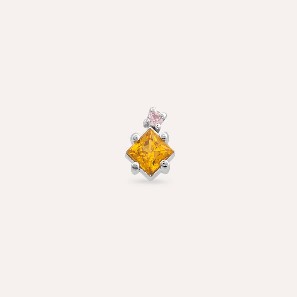 0.41 CT Yellow ve Pink Safir Taşlı Beyaz Altın Tek Küpe