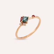 0.42 CT Pırlanta ve Multicolor Safir Taşlı Rose Altın Yüzük