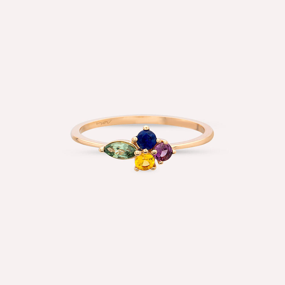 0.45 CT Markiz Kesim Multicolor Safir Taşlı Rose Altın Yüzük