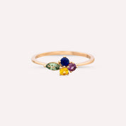 0.45 CT Markiz Kesim Multicolor Safir Taşlı Rose Altın Yüzük