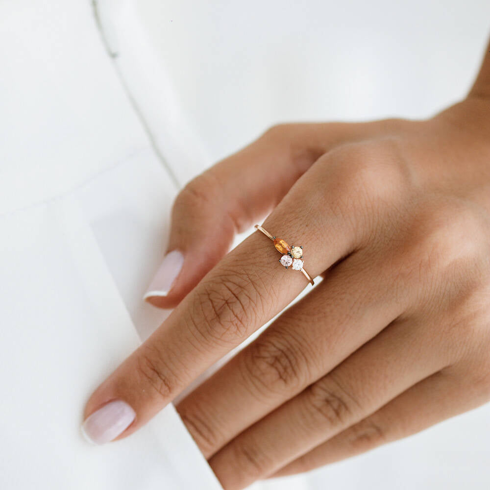 0.46 CT Multicolor Safir ve Pırlanta Taşlı Rose Altın Yüzük