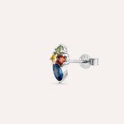 0.50 CT Multicolor Safir Taşlı Beyaz Altın Tek Küpe
