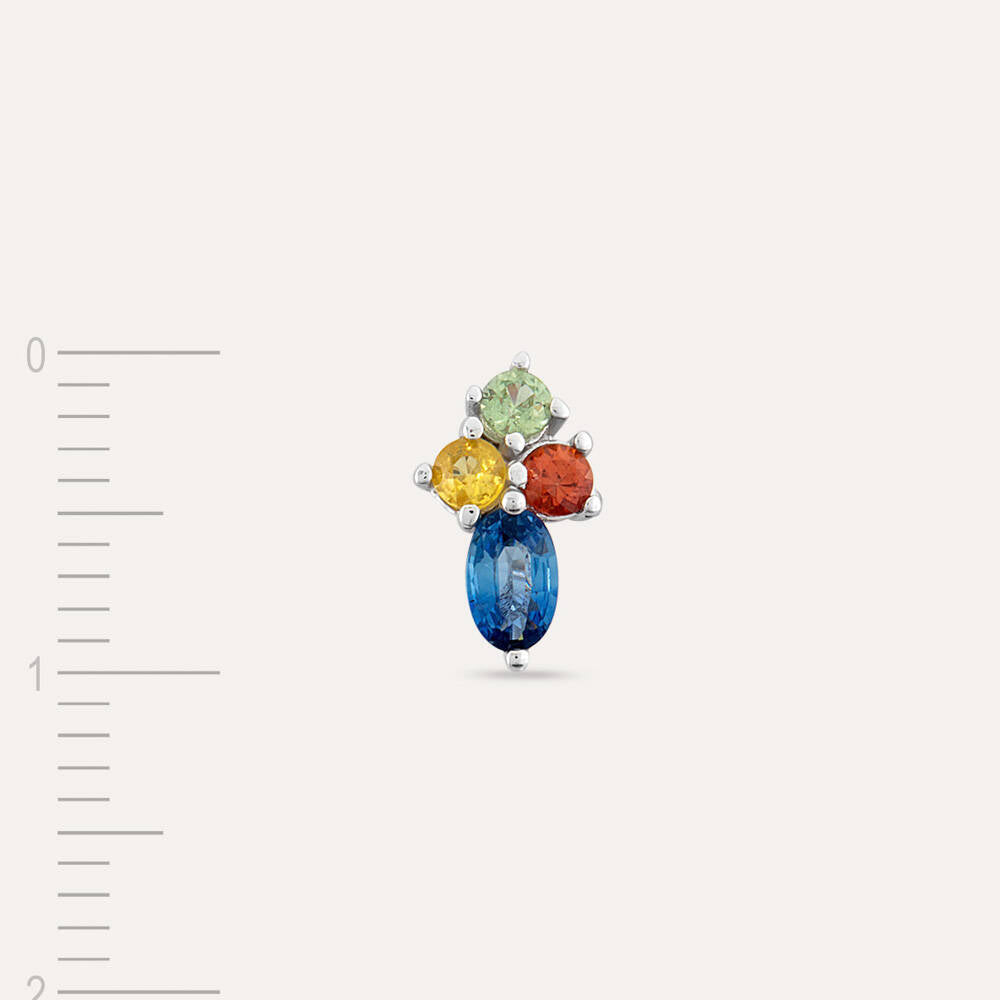 0.50 CT Multicolor Safir Taşlı Beyaz Altın Tek Küpe