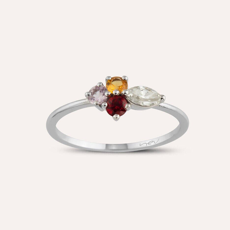 0.51 CT Multicolor Safir ve Pırlanta Taşlı Beyaz Altın Yüzük