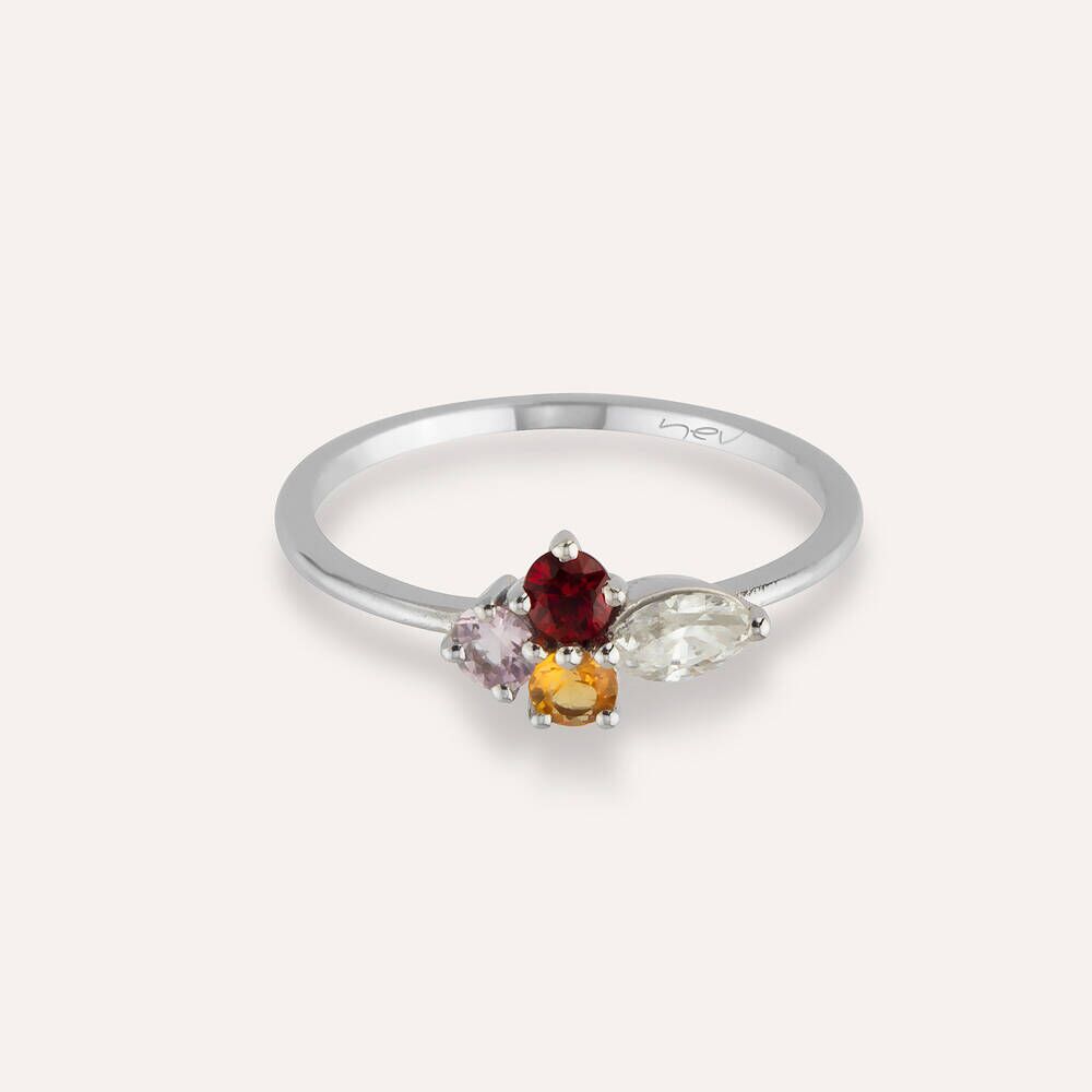 0.51 CT Multicolor Safir ve Pırlanta Taşlı Beyaz Altın Yüzük