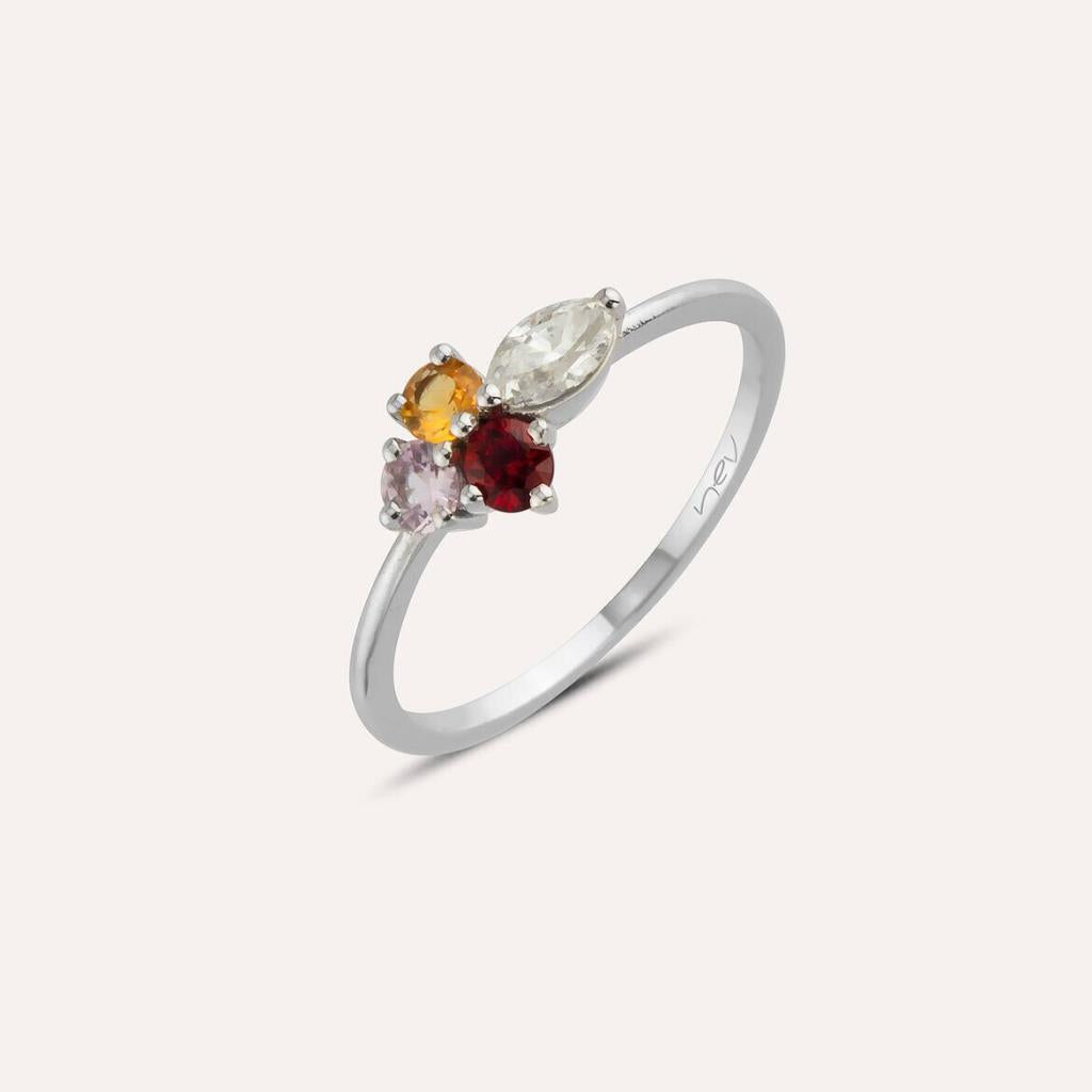 0.51 CT Multicolor Safir ve Pırlanta Taşlı Beyaz Altın Yüzük