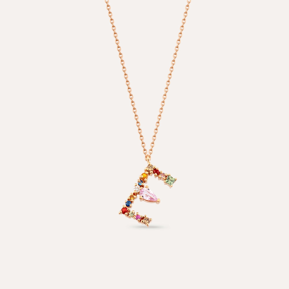 0.53 CT Brown Pırlanta ve Multicolor Safir Taşlı E Harf Kolye