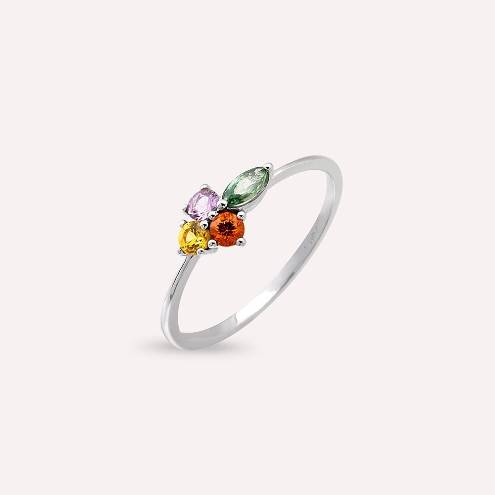 0.53 CT Multicolor Safir Taşlı Beyaz Altın Yüzük