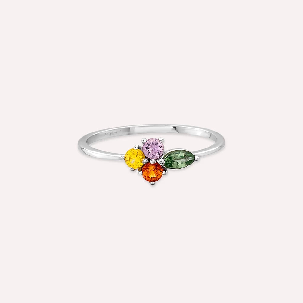 0.53 CT Multicolor Safir Taşlı Beyaz Altın Yüzük