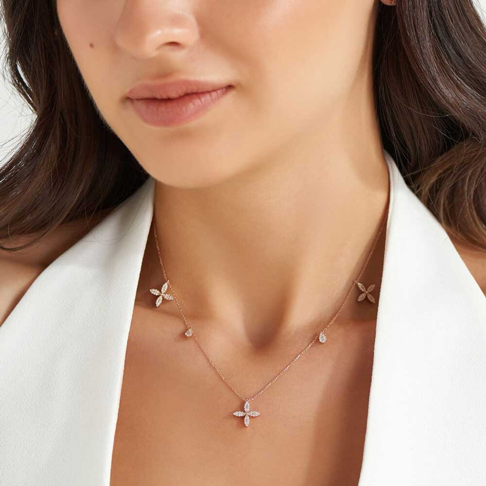 0.53 CT Pırlanta Taşlı Rose Altın Kolye