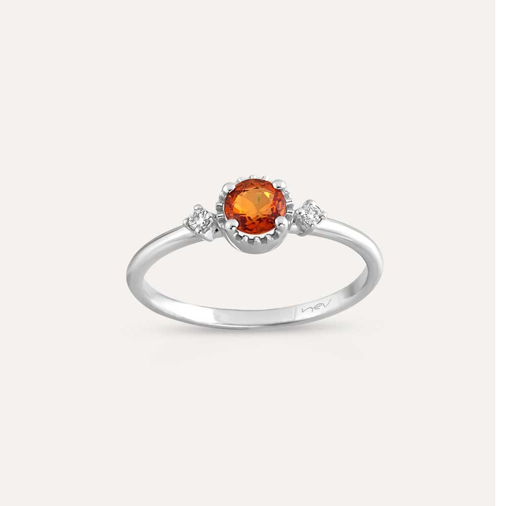 0.54 CT Orange Safir ve Pırlanta Taşlı Beyaz Altın Yüzük