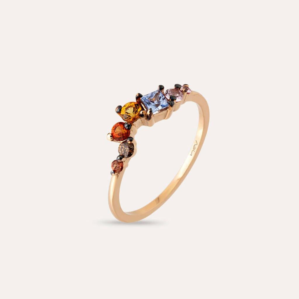 0.55 CT Multicolor Safir ve Brown Pırlanta Taşlı Rose Altın Yüzük
