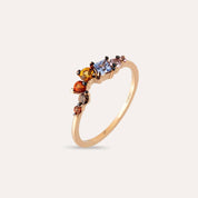0.55 CT Multicolor Safir ve Brown Pırlanta Taşlı Rose Altın Yüzük