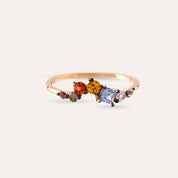 0.55 CT Multicolor Safir ve Brown Pırlanta Taşlı Rose Altın Yüzük