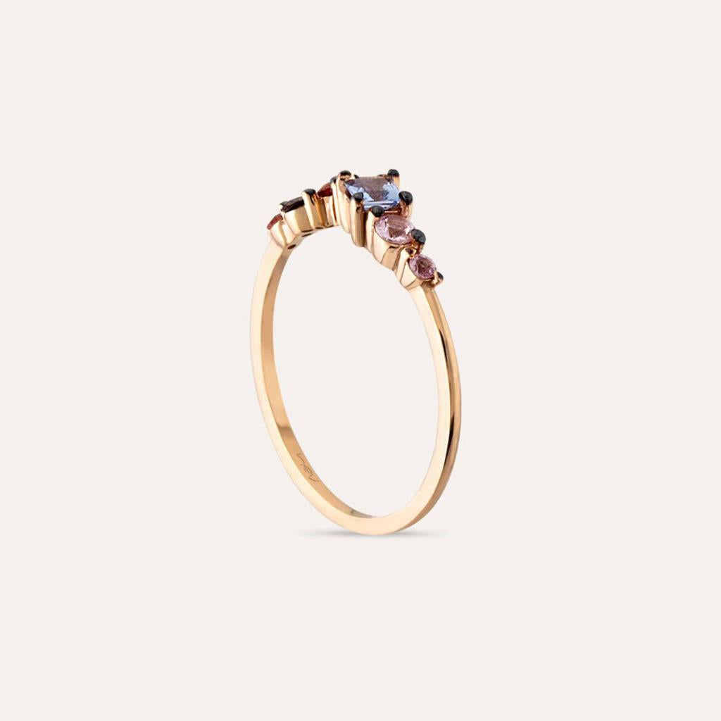 0.55 CT Multicolor Safir ve Brown Pırlanta Taşlı Rose Altın Yüzük