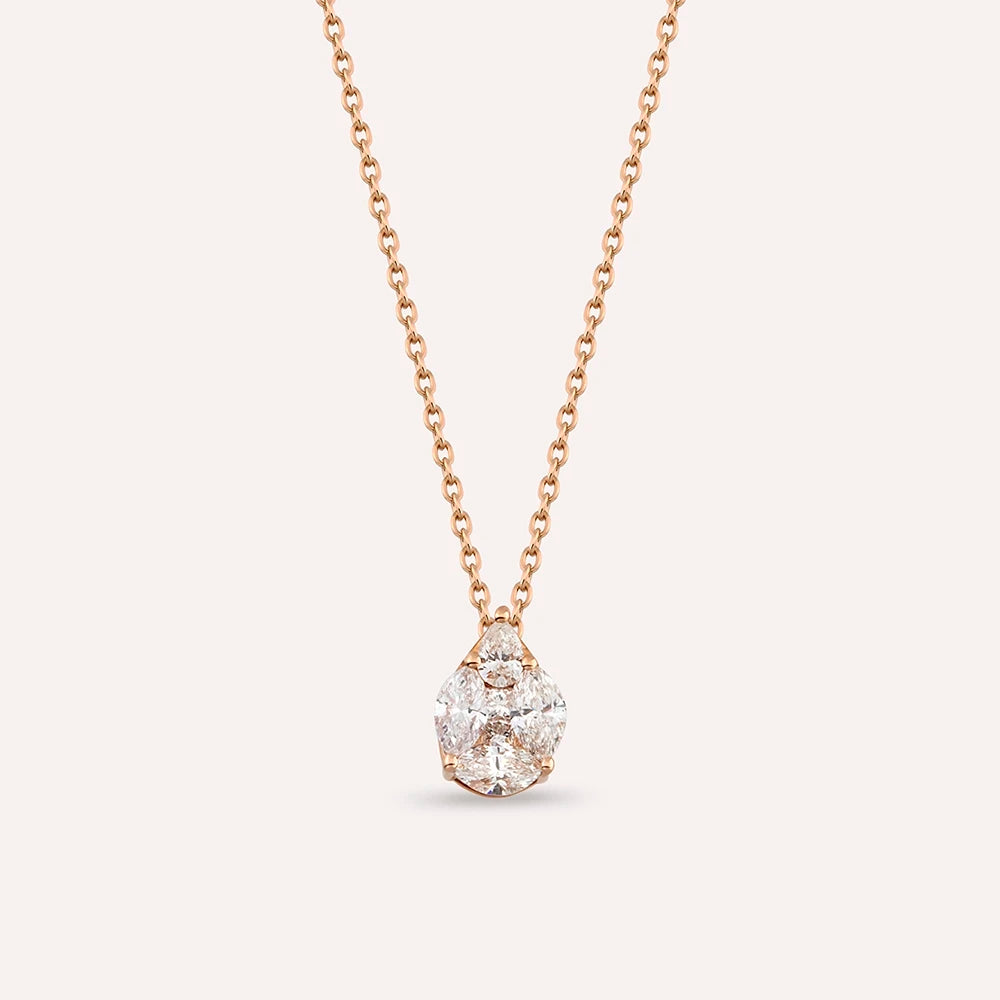 0.57 CT Markiz ve Damla Kesim Pırlanta Taşlı Rose Altın Kolye