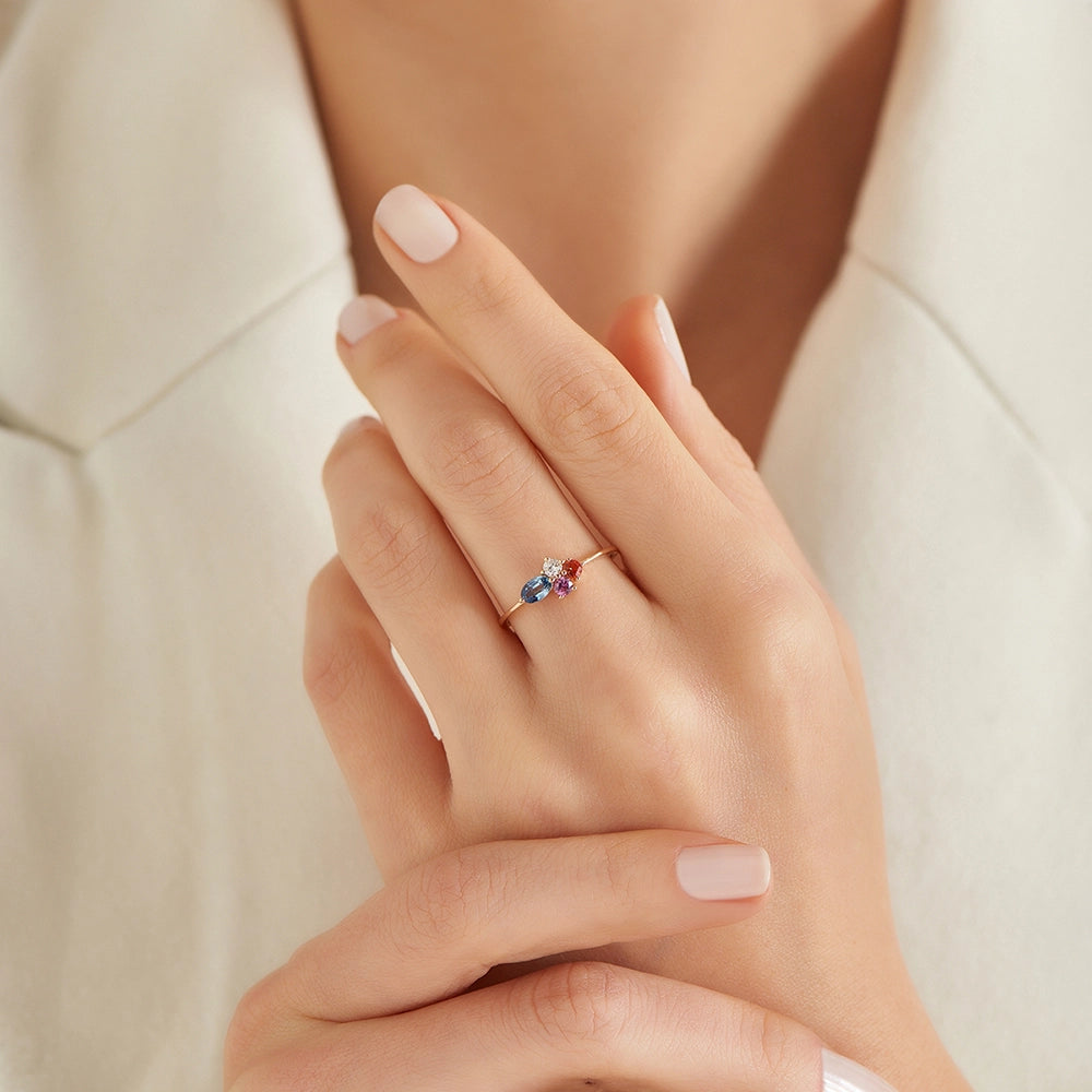 0.57 CT Multicolor Safir ve Pırlanta Taşlı Rose Altın Yüzük