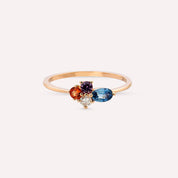 0.57 CT Multicolor Safir ve Pırlanta Taşlı Rose Altın Yüzük