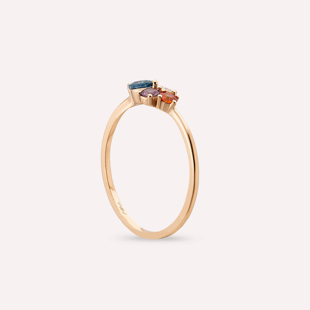 0.57 CT Multicolor Safir ve Pırlanta Taşlı Rose Altın Yüzük