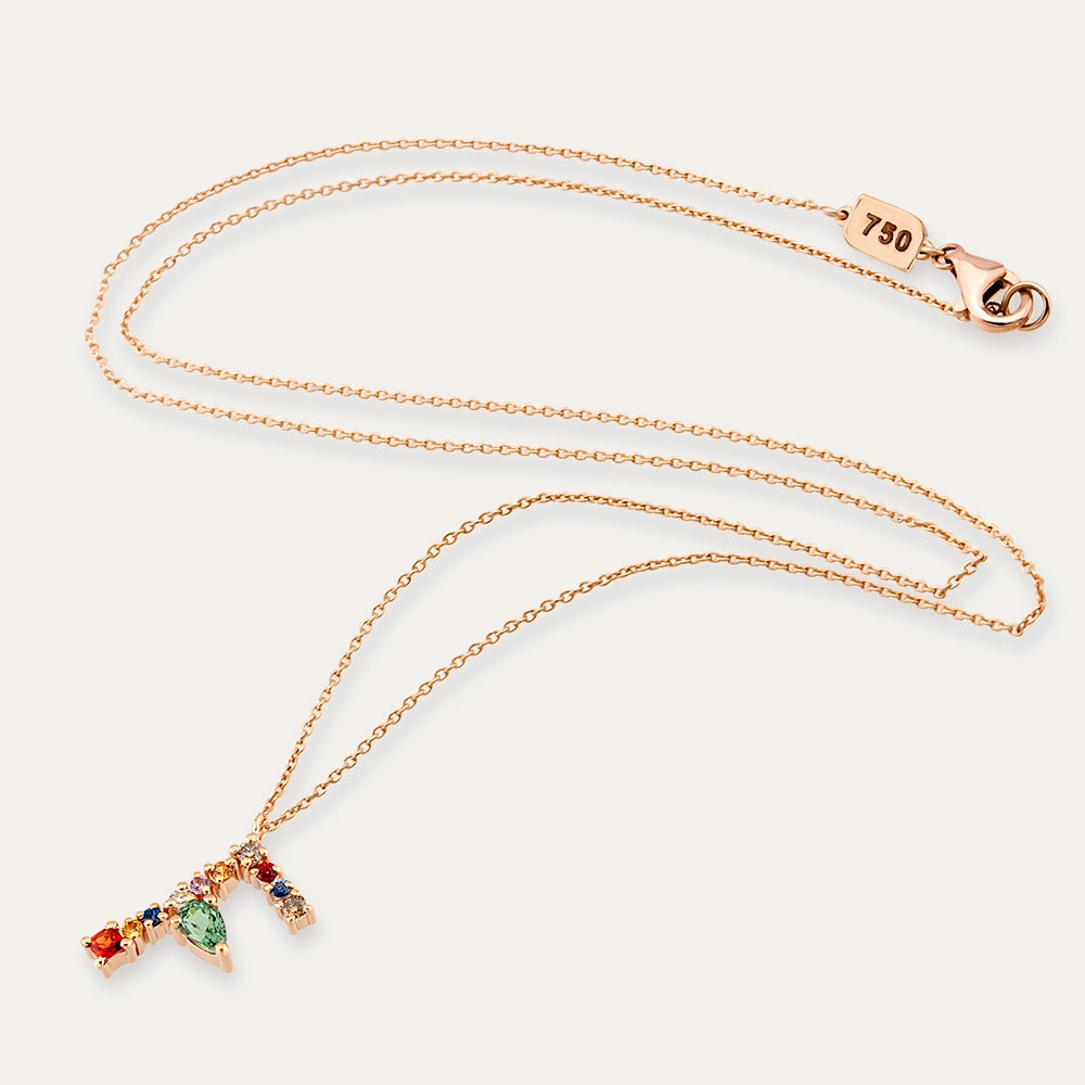 0.60 CT Brown Pırlanta ve Multicolor Safir Taşlı F Harf Kolye