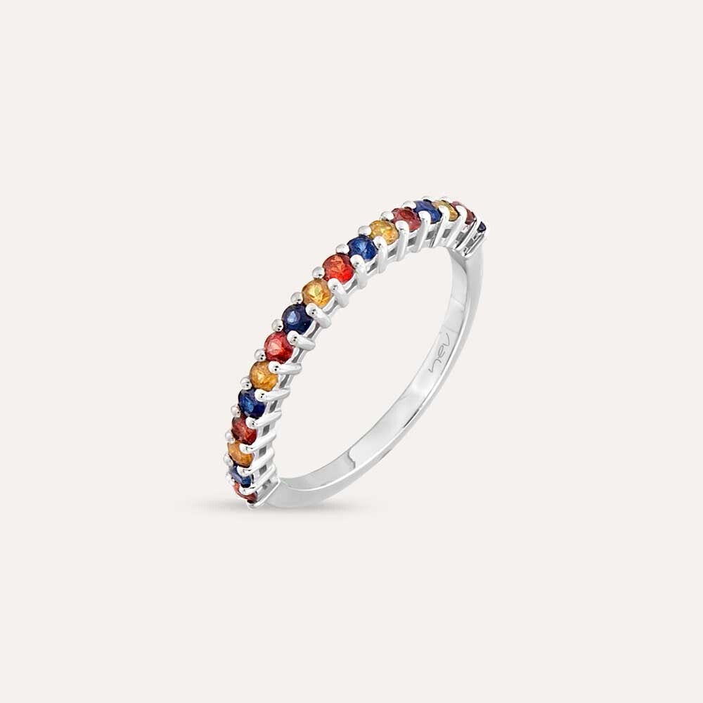 0.62 CT Multicolor Safir Taşlı Yarımtur Beyaz Altın Yüzük