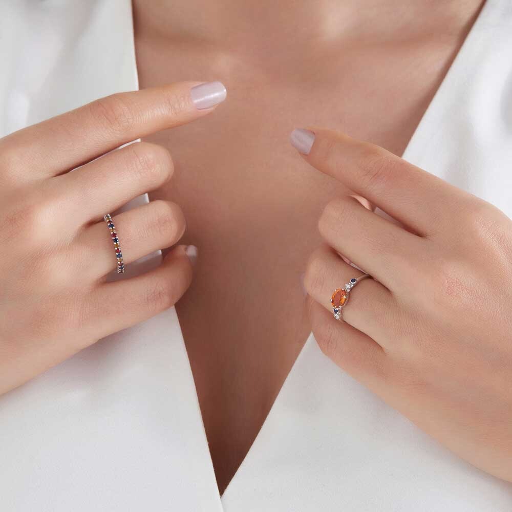 0.62 CT Multicolor Safir Taşlı Yarımtur Beyaz Altın Yüzük
