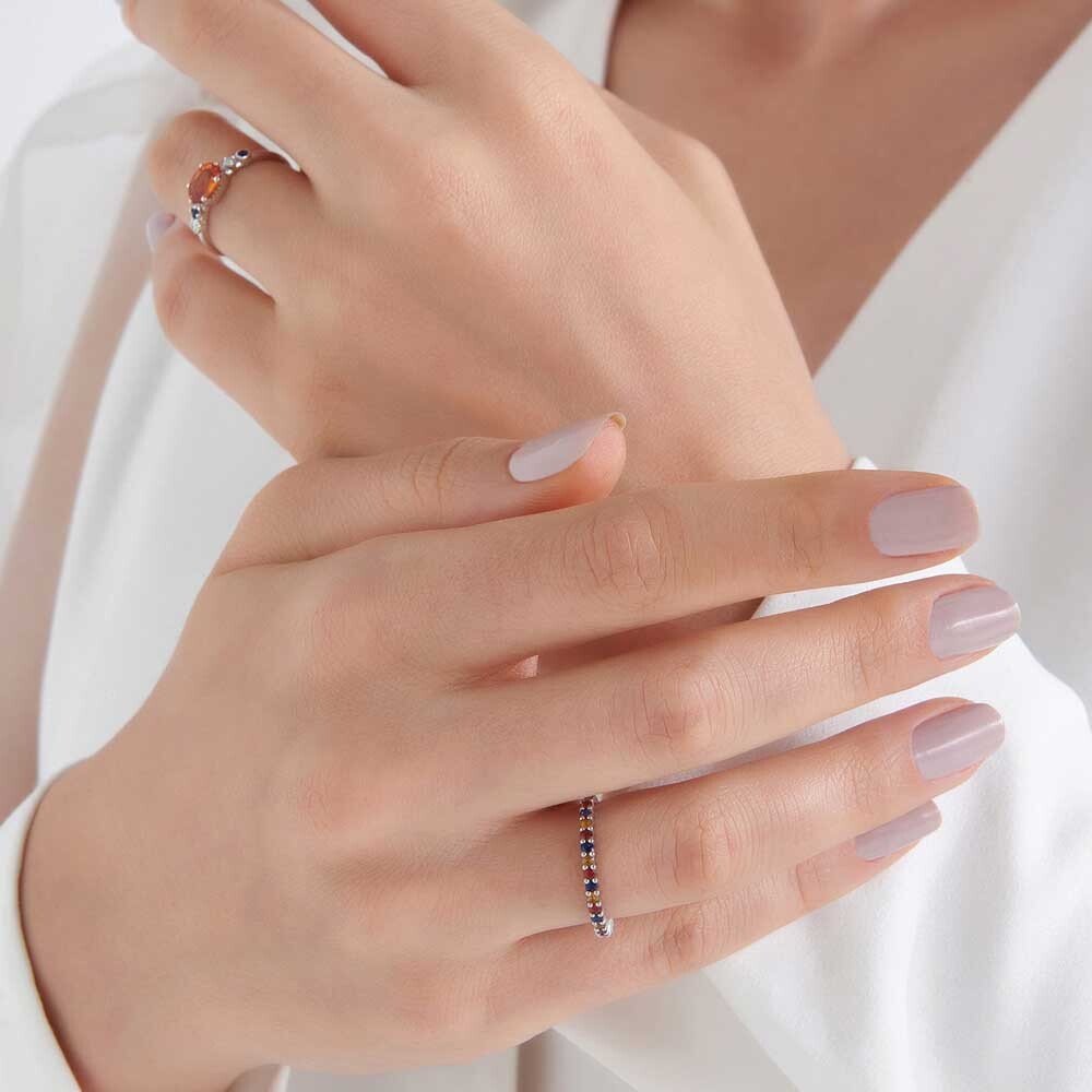 0.62 CT Multicolor Safir Taşlı Yarımtur Beyaz Altın Yüzük