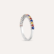 0.62 CT Multicolor Safir Taşlı Yarımtur Beyaz Altın Yüzük