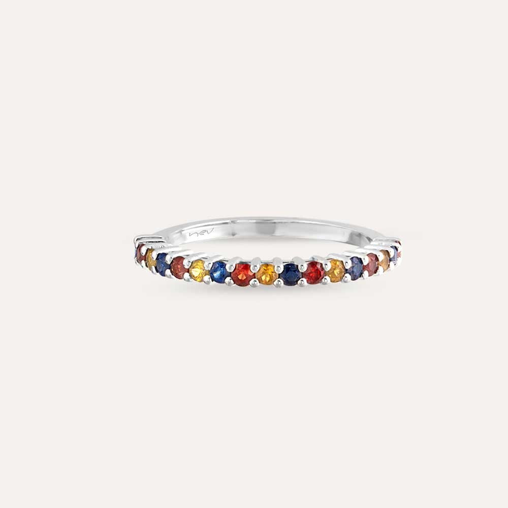 0.62 CT Multicolor Safir Taşlı Yarımtur Beyaz Altın Yüzük