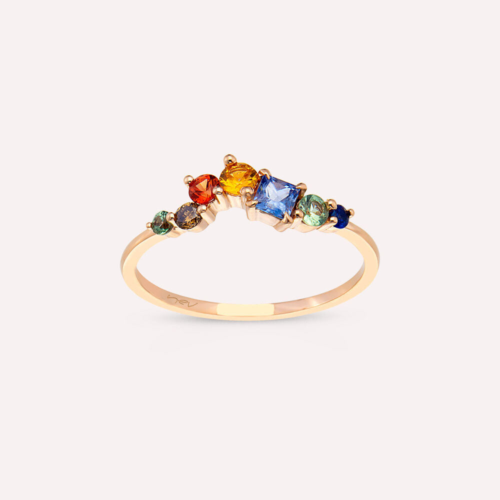 0.61 CT Multicolor Safir ve Brown Pırlanta Taşlı Rose Altın Yüzük