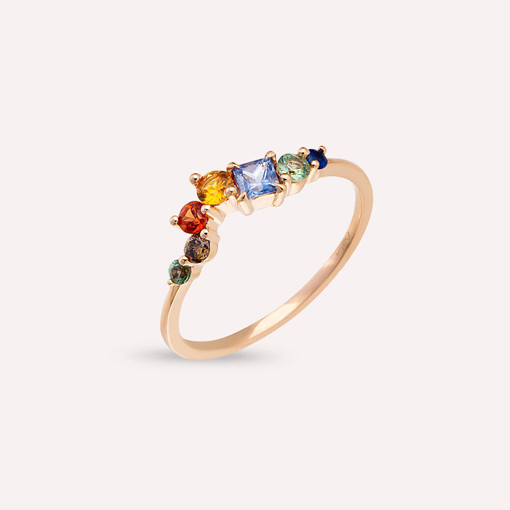 0.61 CT Multicolor Safir ve Brown Pırlanta Taşlı Rose Altın Yüzük