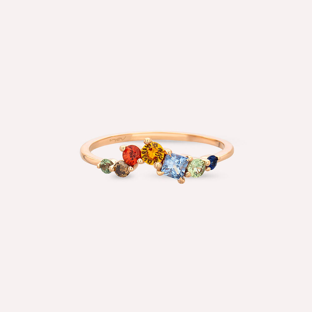 0.61 CT Multicolor Safir ve Brown Pırlanta Taşlı Rose Altın Yüzük