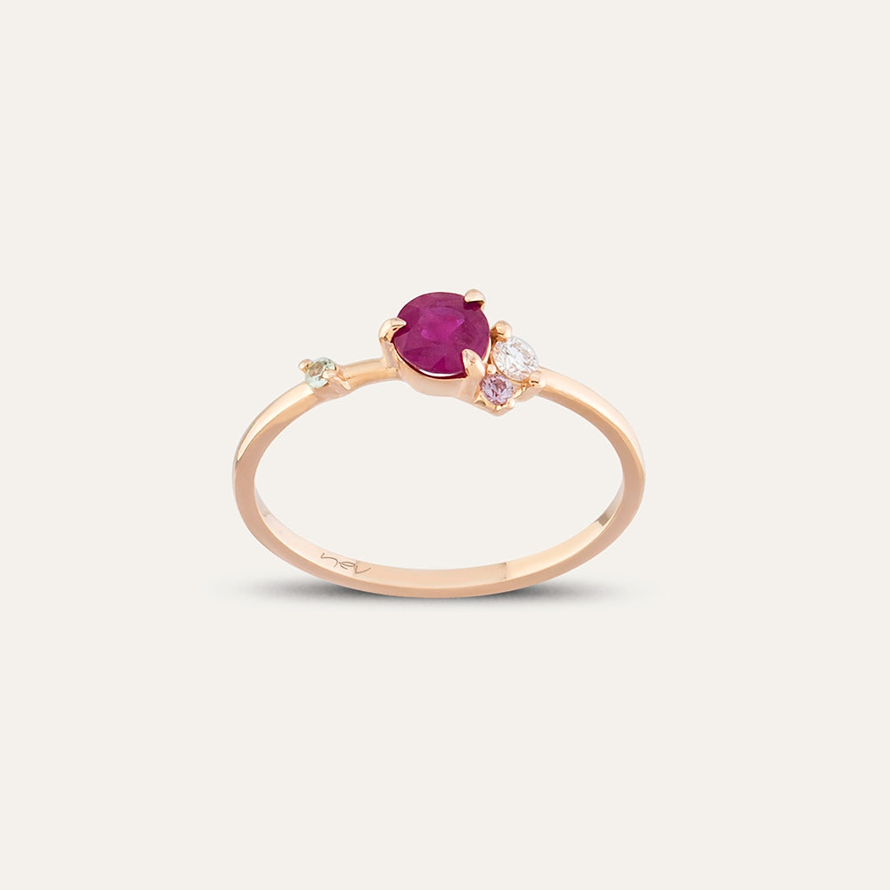 0.66 CT Multicolor Safir ve Pırlanta Taşlı Rose Altın Yüzük
