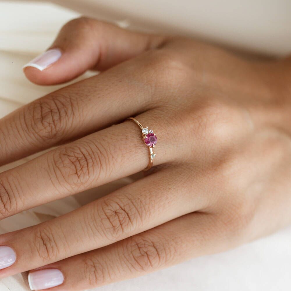 0.66 CT Multicolor Safir ve Pırlanta Taşlı Rose Altın Yüzük