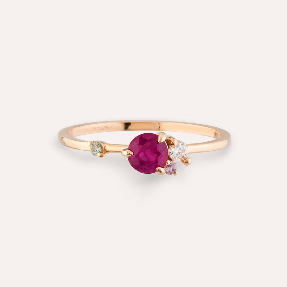 0.66 CT Multicolor Safir ve Pırlanta Taşlı Rose Altın Yüzük