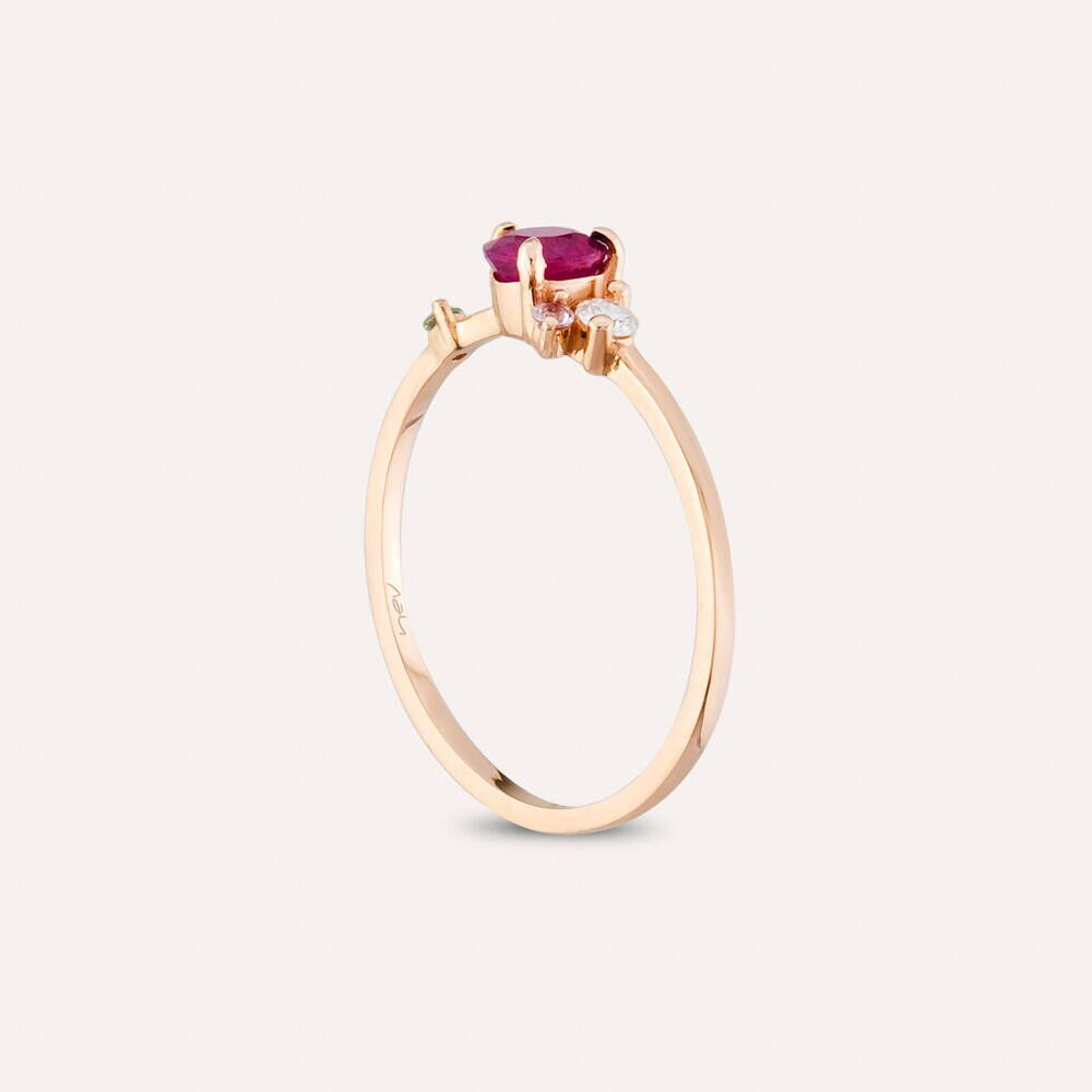 0.66 CT Multicolor Safir ve Pırlanta Taşlı Rose Altın Yüzük