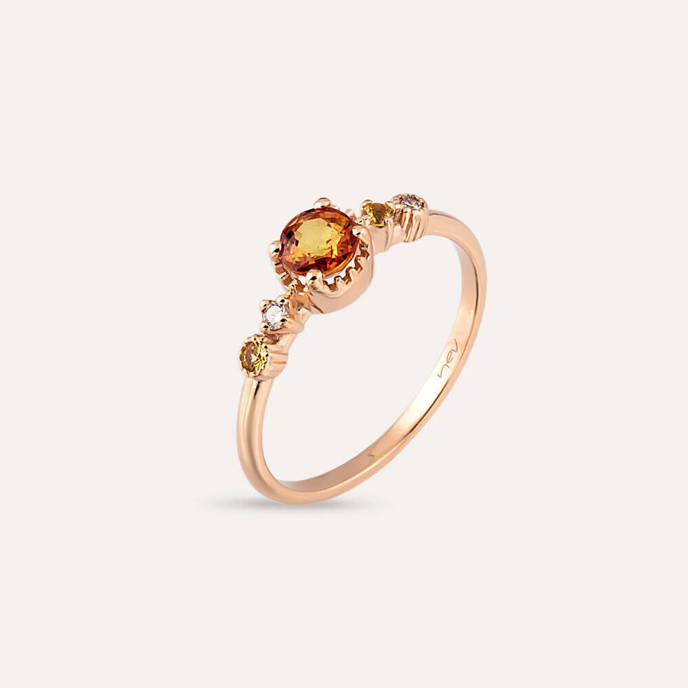 0.68 CT Multicolor Safir ve Pırlanta Taşlı Rose Altın Yüzük