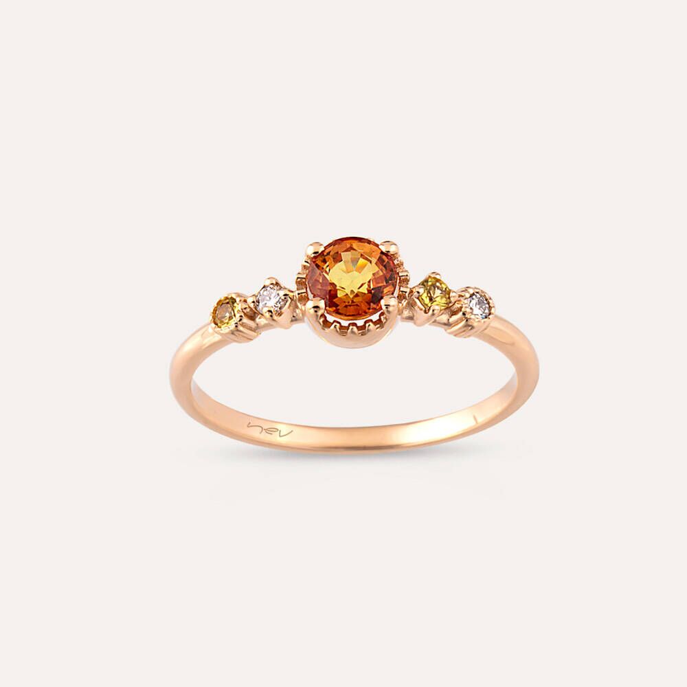 0.68 CT Multicolor Safir ve Pırlanta Taşlı Rose Altın Yüzük
