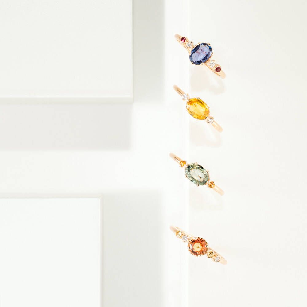 0.68 CT Multicolor Safir ve Pırlanta Taşlı Rose Altın Yüzük
